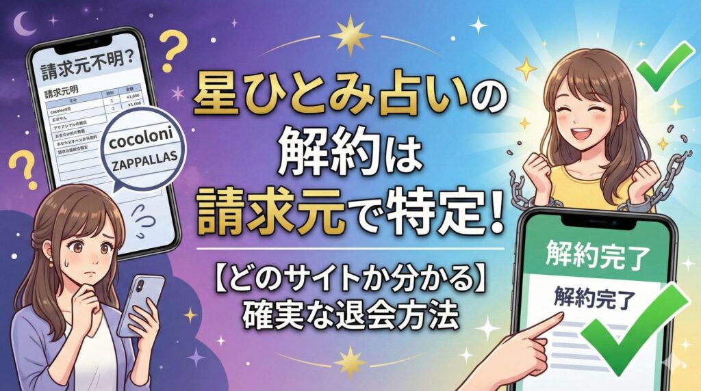 【どのサイトか分かる】星ひとみ占いの解約は請求元で特定！確実な退会方法