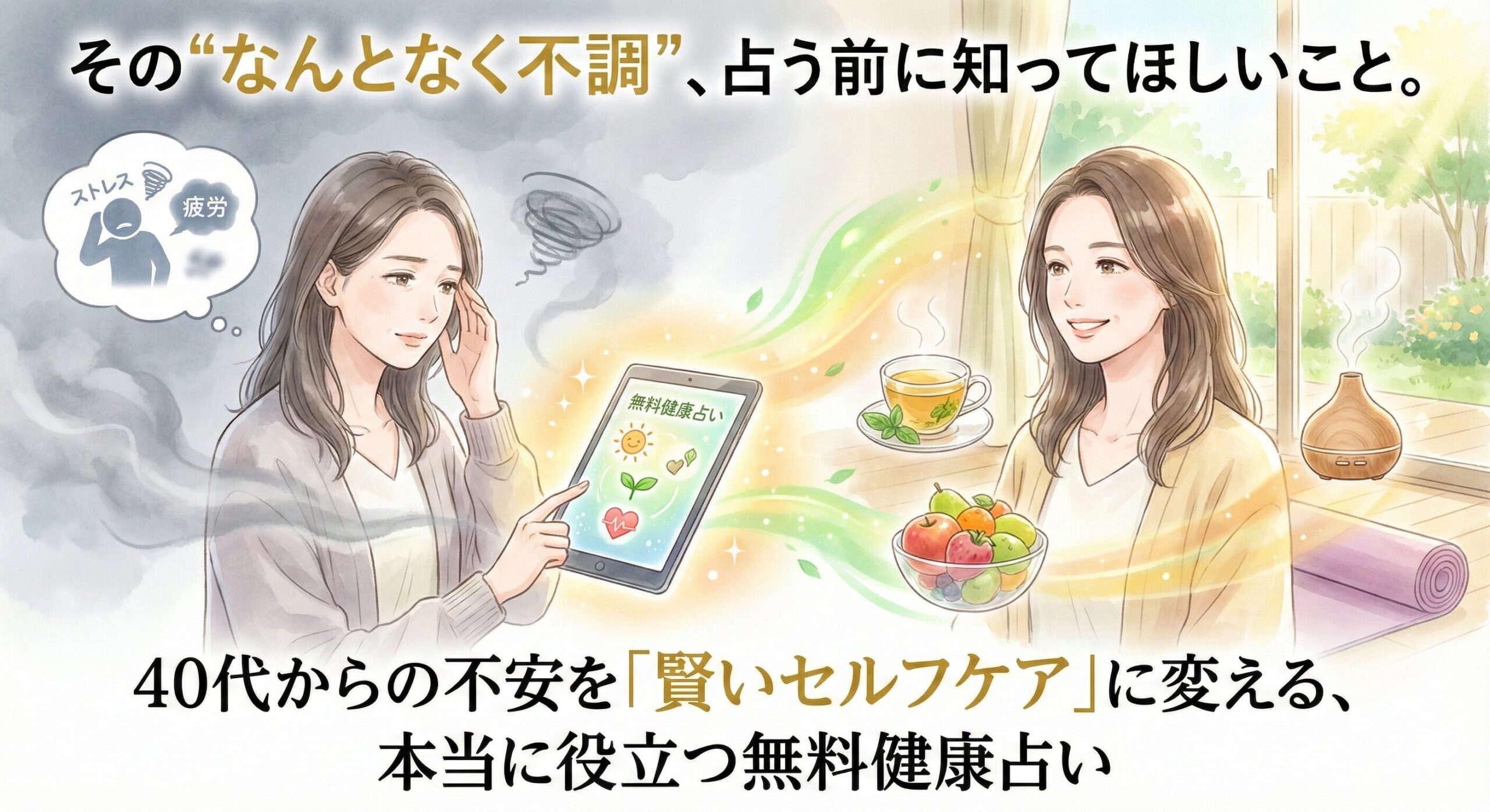 その“なんとなく不調”、占う前に知ってほしいこと。40代からの不安を「賢いセルフケア」に変える、本当に役立つ無料健康占い
