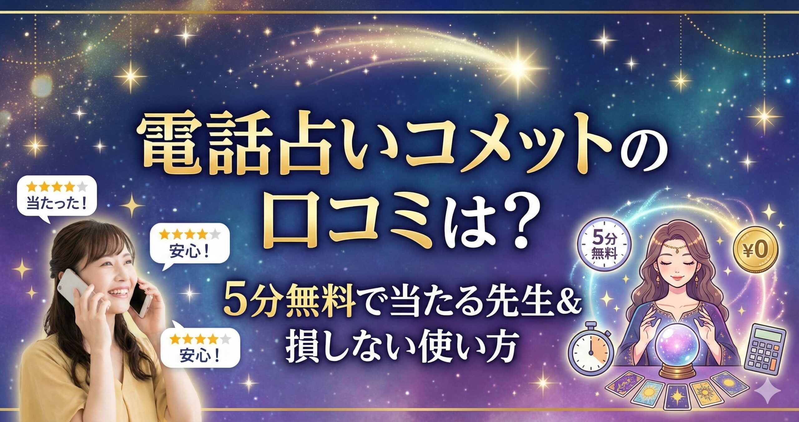 電話占いコメットの口コミは？5分無料で当たる先生＆損しない使い方