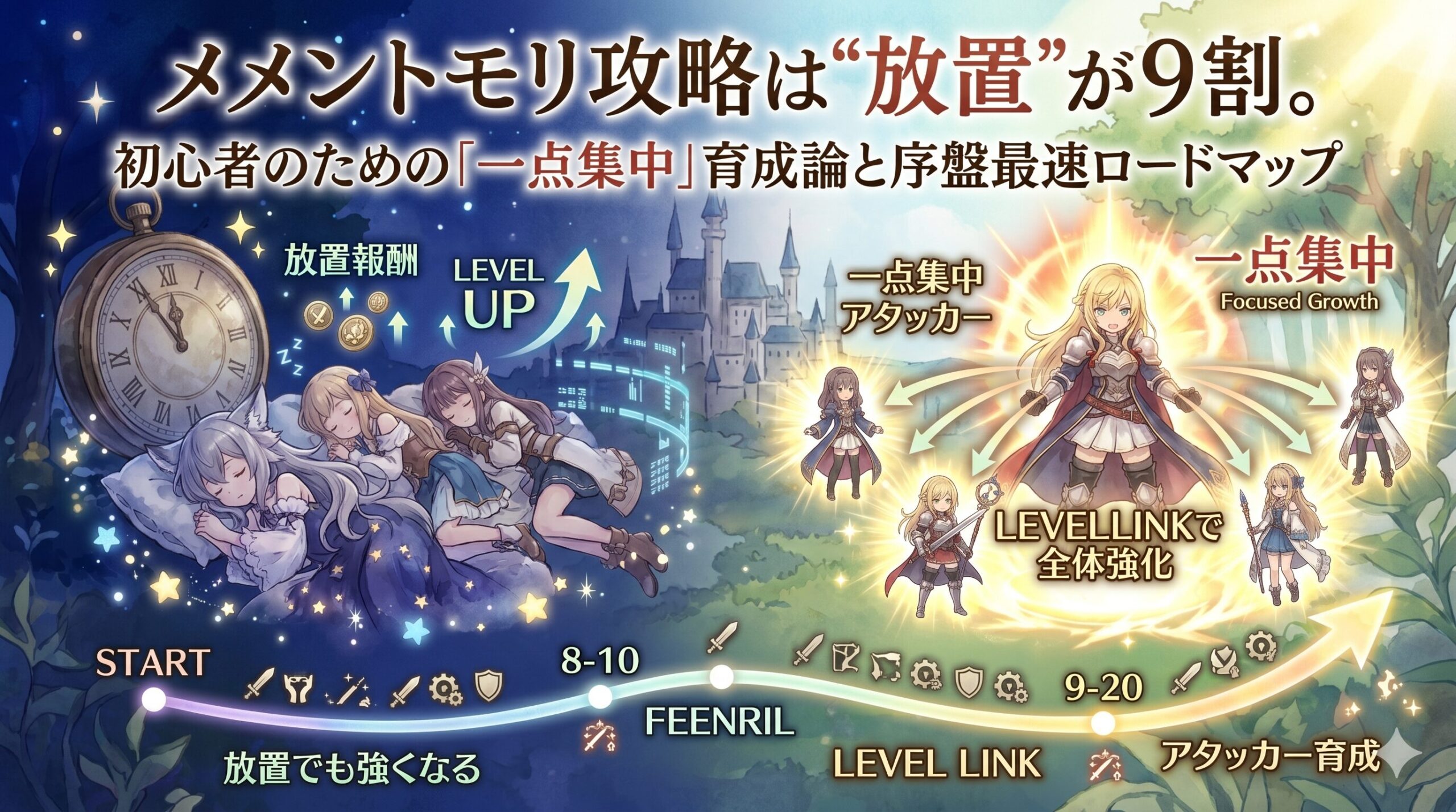 メメントモリ攻略は"放置"が9割。初心者のための「一点集中」育成論と序盤最速ロードマップ