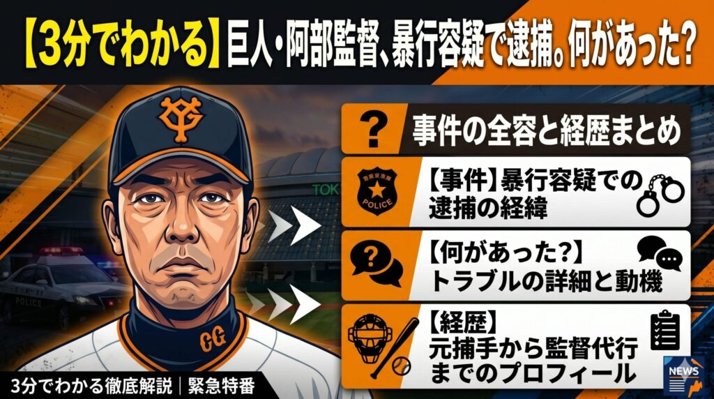 【3分でわかる】巨人・阿部監督、暴行容疑で逮捕。何があった？経歴・プロフィールまとめ