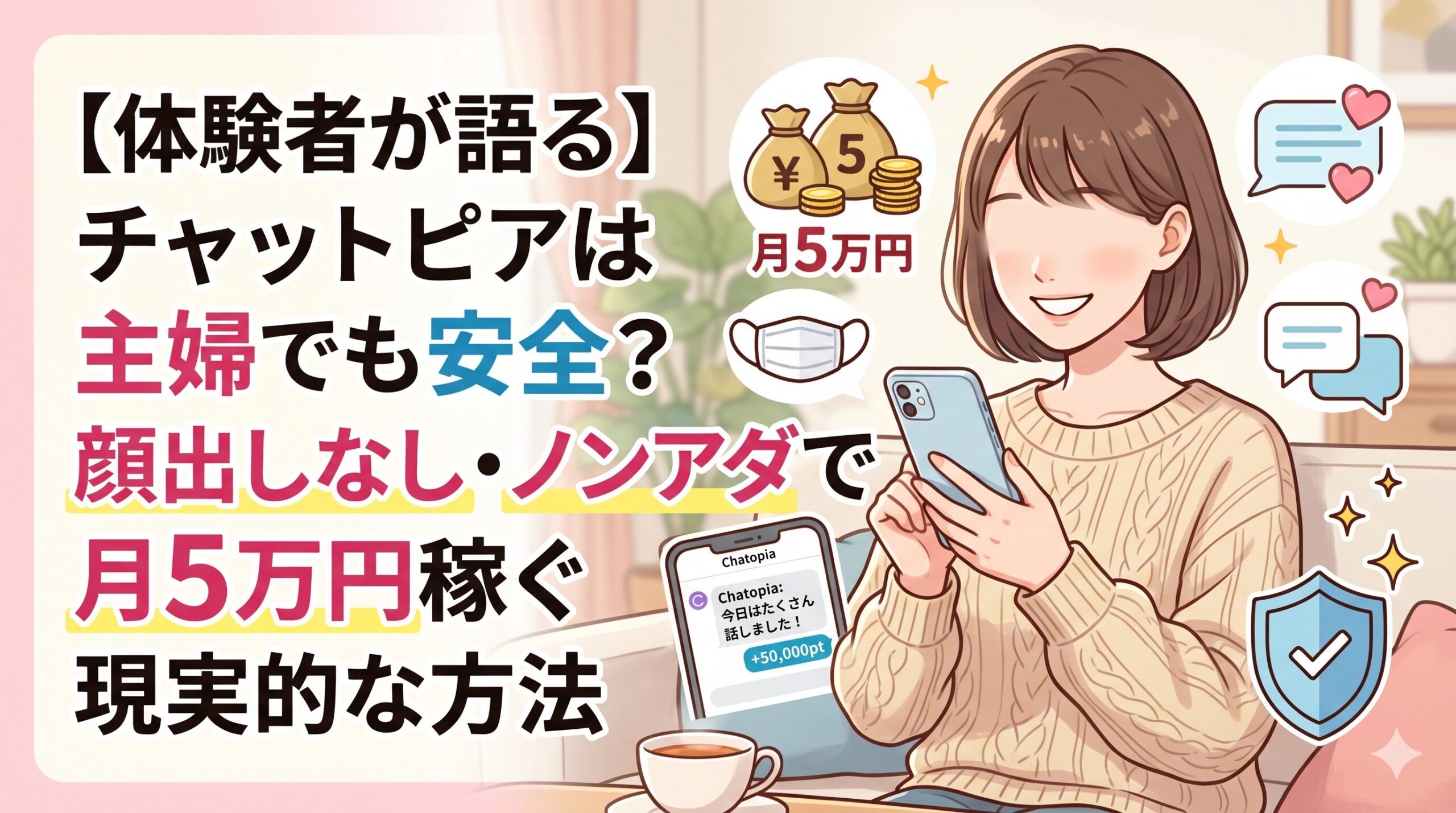 【体験者が語る】チャットピアは主婦でも安全？顔出しなし・ノンアダで月5万円稼ぐ現実的な方法